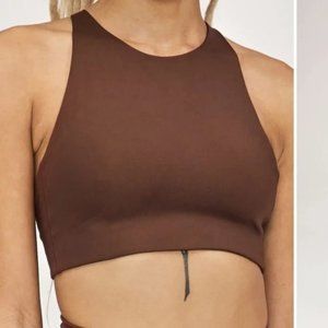 Girlfriend collective brown criss cross back topanga bra L
